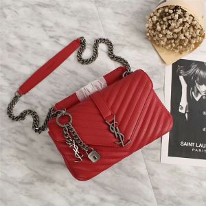 Saint Laurent Medium Classic College Chain Bag In Matelasse Leather Red/Silver