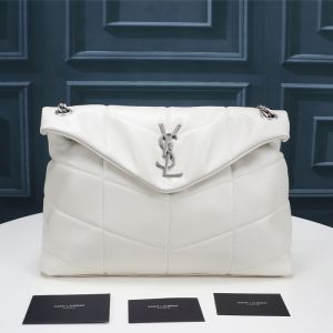 Saint Laurent Medium Loulou Puffer Bag In Quilted Lambskin White/Silver