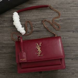 Saint Laurent Medium Sunset Chain Bag In Leather Red/Gold