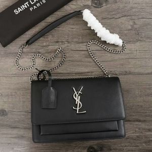 Saint Laurent Medium Sunset Chain Bag In Leather Black/Silver