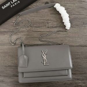 Saint Laurent Medium Sunset Chain Bag In Leather Grey/Silver