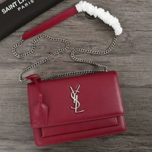 Saint Laurent Medium Sunset Chain Bag In Leather Red/Silver