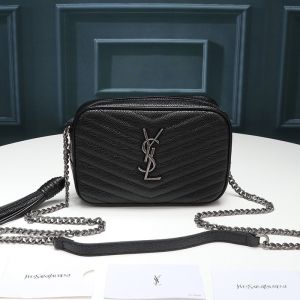 Saint Laurent Mini Lou Camera Bag In Textured Matelasse Leather Black/Silver