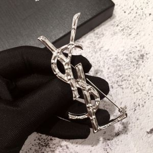 Saint Laurent Opyum Brooch In Bamboo Metal Silver