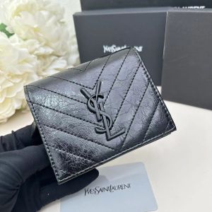 Saint Laurent Small Cassandra Bifold Wallet In Crinkled Matelasse Leather Black