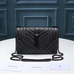 Saint Laurent Small Envelope Chain Bag In Mixed Grained Matelasse Leather Black