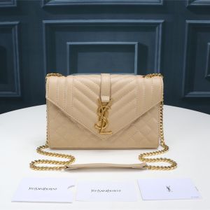 Saint Laurent Small Envelope Chain Bag In Mixed Grained Matelasse Leather Apricot/Gold