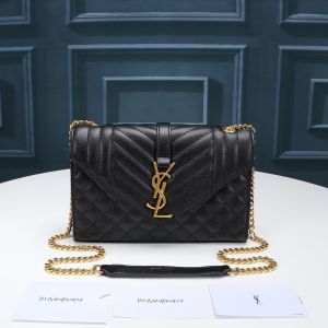 Saint Laurent Small Envelope Chain Bag In Mixed Grained Matelasse Leather Black/Gold