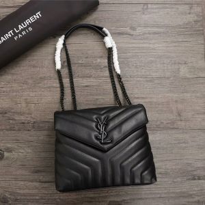 Saint Laurent Small Loulou Chain Bag In Y Matelasse Leather Black