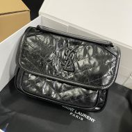 Saint Laurent Baby Niki Chain Bag In Crinkled And Quilted Leather Black