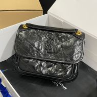 Saint Laurent Baby Niki Chain Bag In Crinkled And Quilted Leather Black/Gold