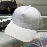 Saint Laurent Baseball Cap In Gabardine with Logo Embroidery White