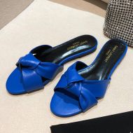 Saint Laurent Bianca Slides Women Smooth Leather Blue