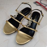 Saint Laurent Cassandra Flat Sandals With Five-Straps Women Calf Leather Gold