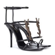 Saint Laurent Cassandra Stiletto Sandals Women Smooth Leather Black/Gold