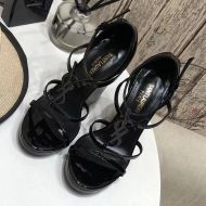 Saint Laurent Cassandra Wedge Espadrilles Women Leather Black