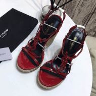 Saint Laurent Cassandra Wedge Espadrilles Women Leather Red