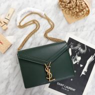 Saint Laurent Cassandra Clasp Bag In Smooth Leather Green/Gold