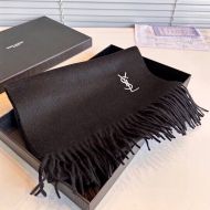 Saint Laurent Cassandre Embroidery Scarf In Cashmere Black