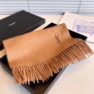 Saint Laurent Cassandre Embroidery Scarf In Cashmere Brown