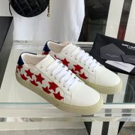 Saint Laurent Court Classic Sneakers Unisex Stars Embroidered Leather White/Red