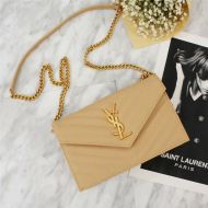 Saint Laurent Large Envelope Chain Wallet In Textured Matelasse Leather Apricot/Gold