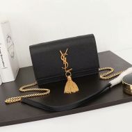 Saint Laurent Large Kate Chain Wallet with Tassel In Textured Leather Black/Gold