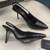 Saint Laurent Kiss 105 Slingback Pumps Women Crocodile Embossed Leather Black