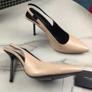 Saint Laurent Kiss 105 Slingback Pumps Women Patent Leather Apricot