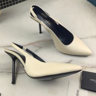 Saint Laurent Kiss 105 Slingback Pumps Women Smooth Leather White