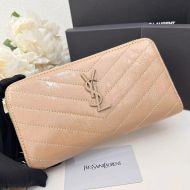 Saint Laurent Large Cassandra Zip Around Wallet In Crinkled Matelasse Leather Apricot