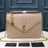 Saint Laurent Large Classic College Chain Bag In Matelasse Leather Apricot/Gold