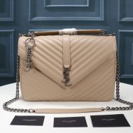 Saint Laurent Large Classic College Chain Bag In Matelasse Leather Apricot/Silver