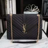 Saint Laurent Large Envelope Chain Bag In Textured Matelasse Leather Black/Gold