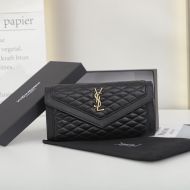 Saint Laurent Large Gaby Flap Wallet In Quilted Lambskin Black/Gold