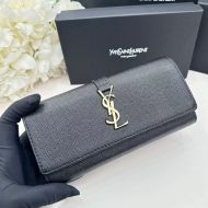 Saint Laurent Large Line Bifold Wallet In Grained Leather Black/Gold