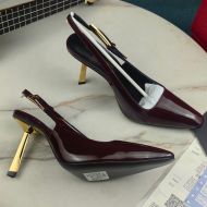 Saint Laurent Lee Slingback Pumps Women Patent Leather Burgundy