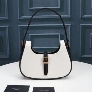 Saint Laurent Le Fermoir Hobo Bag In Shiny Leather White