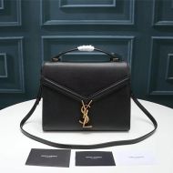 Saint Laurent Medium Cassandra Top Handle Bag In Grained Leather Black/Gold