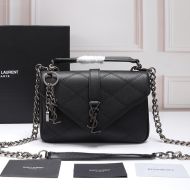 Saint Laurent Medium Classic College Chain Bag In Diamond Matelasse Leather Black/Silver