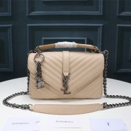 Saint Laurent Medium Classic College Chain Bag In Matelasse Leather Apricot/Silver