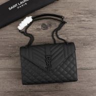 Saint Laurent Medium Envelope Chain Bag In Mixed Grained Matelasse Leather Black