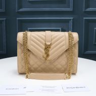 Saint Laurent Medium Envelope Chain Bag In Mixed Grained Matelasse Leather Apricot/Gold