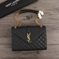 Saint Laurent Medium Envelope Chain Bag In Mixed Grained Matelasse Leather Black/Gold