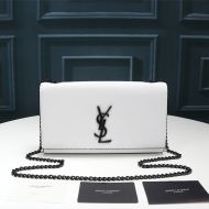 Saint Laurent Medium Kate Chain Bag In Grained Leather White/Black