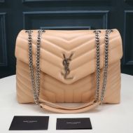 Saint Laurent Medium Loulou Chain Bag In Y Matelasse Leather Apricot/Silver