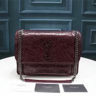 Saint Laurent Medium Niki Chain Bag In Crinkled And Quilted Leather Burgundy/Silver