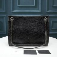 Saint Laurent Medium Niki Shopping Bag In Crinkled Vintage Leather Black/Silver