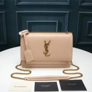 Saint Laurent Medium Sunset Chain Bag In Leather Apricot/Gold