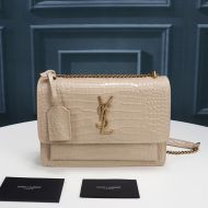 Saint Laurent Medium Sunset Chain Bag In Crocodile Embossed Leather Apricot/Gold